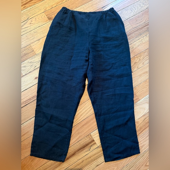 FLAX 100% Linen Pants Black Pull-On Tapered Leg Lagenlook Boho Women’s Size M - Picture 1 of 11